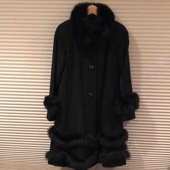Belle Fare🖤Cashmere coat! fox fur trim! completely lined! black! 2 Pockets! XS/S - Picture 13 of 16